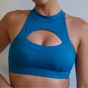 CLEO HARPER | Pacific Blue Signet High-Neck Cutout Sports Bra Women’s Size M